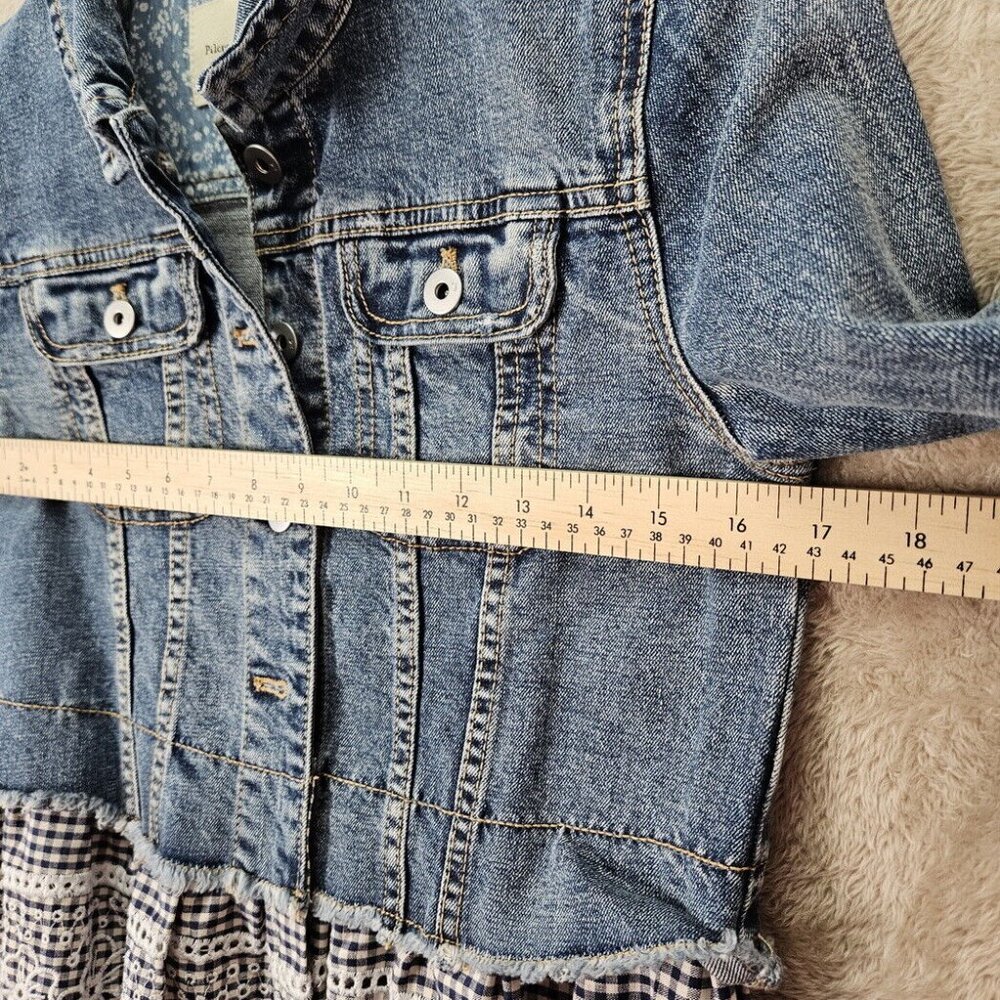 Anthropologie Pilcro and the Letterpress Denim Eyelet Gingham Jean Jacket Sz XS - Picture 3 of 10